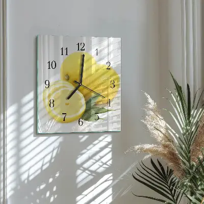 Vierkante glazen wandklok Citroenen