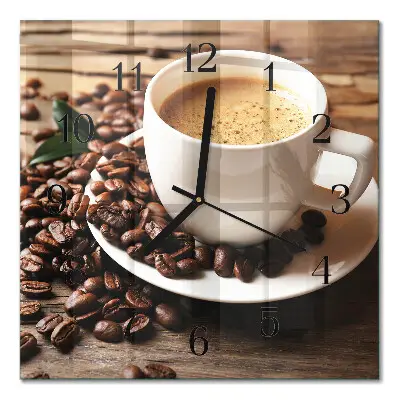 Vierkante glazen wandklok Koffie