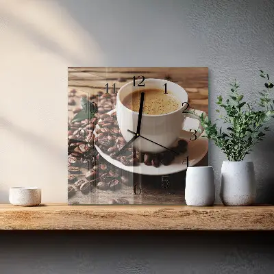 Vierkante glazen wandklok Koffie
