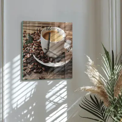 Vierkante glazen wandklok Koffie