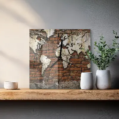Moderne wandklok glas vierkant Continenten