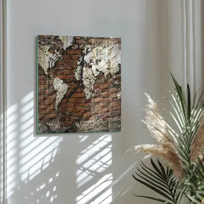Moderne wandklok glas vierkant Continenten