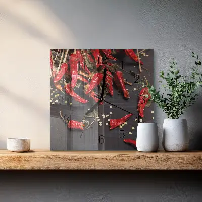 Vierkante glas klok Chilipepers