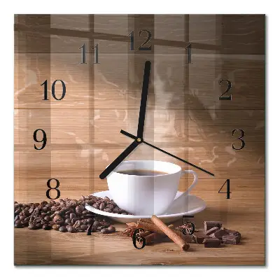 Vierkante glazen wandklok Koffie
