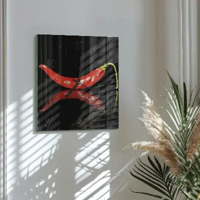 Vierkante glazen klok Chilipepers