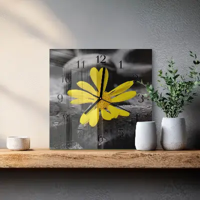 Vierkante glazen klok Bloem