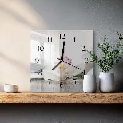 Vierkante glas klok Orchidee