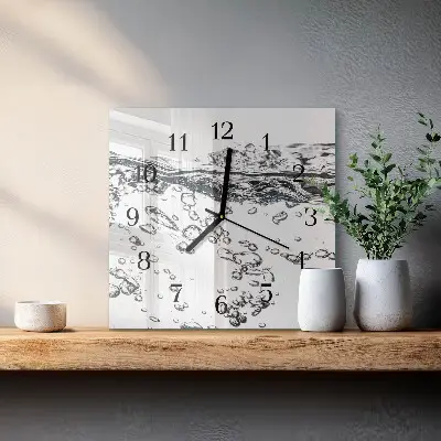 Vierkante glazen wandklok Water