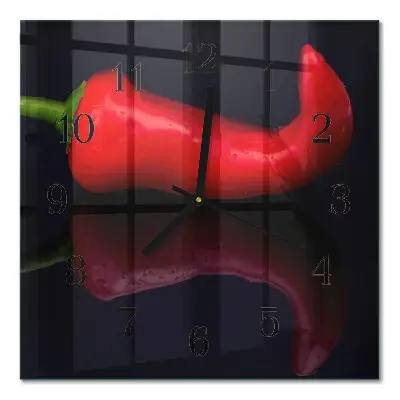 Vierkante glas klok Chilipepers