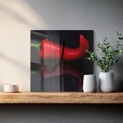 Vierkante glas klok Chilipepers