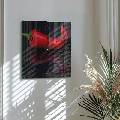 Vierkante glas klok Chilipepers