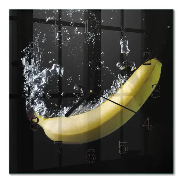 Vierkante glazen wandklok Banaan