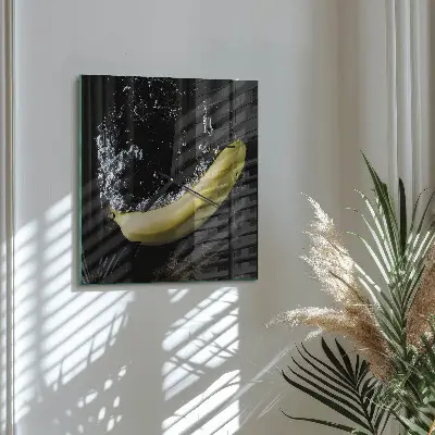 Vierkante glazen wandklok Banaan