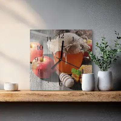 Moderne wandklok glas vierkant Honingappel