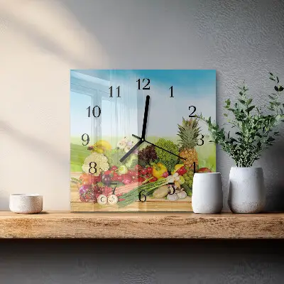 Vierkante glas klok Groenten en fruit