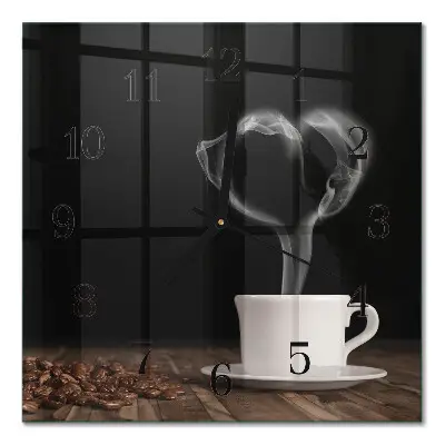 Vierkante glazen wandklok Koffie