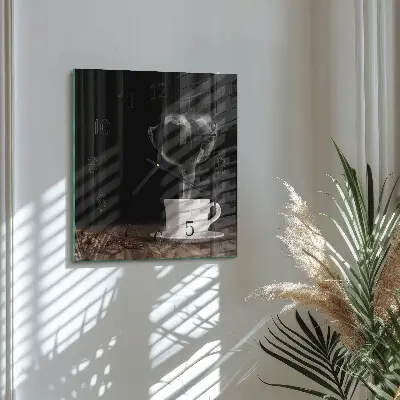 Vierkante glazen wandklok Koffie