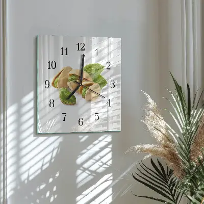 Vierkante glazen wandklok Noten