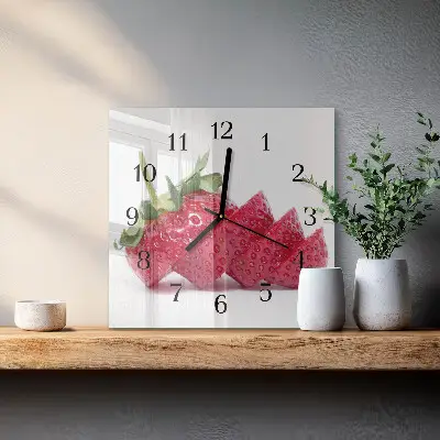 Vierkante glazen wandklok Aardbei