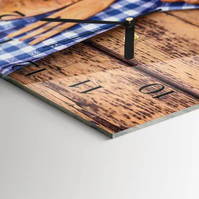 Moderne wandklok glas vierkant Hout en bestek