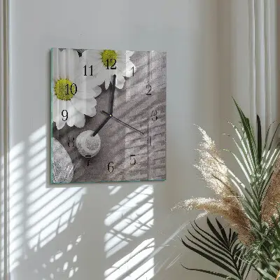 Decoratieve glazen klok vierkant Bloemen en stenen