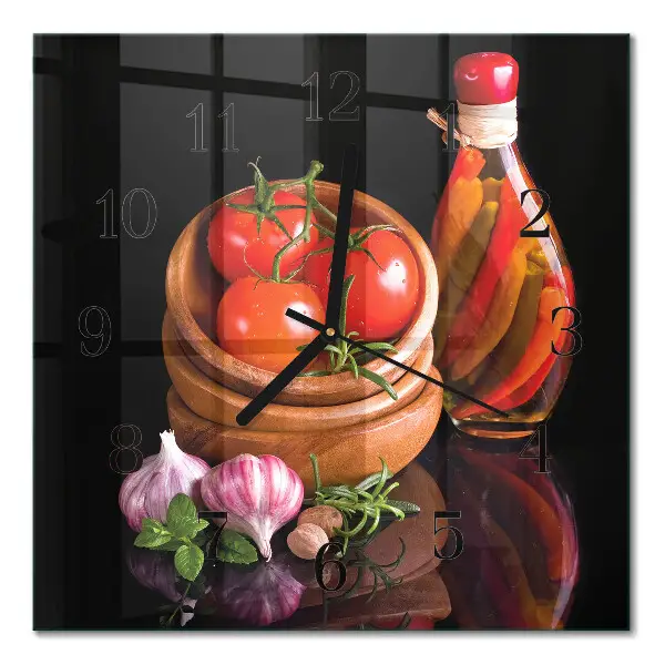 Vierkante glas klok Tomaten en knoflook