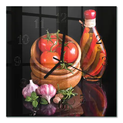 Vierkante glas klok Tomaten en knoflook