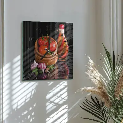 Vierkante glas klok Tomaten en knoflook