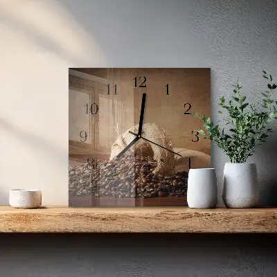 Moderne wandklok glas vierkant Koffie