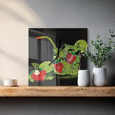 Vierkante glazen wandklok Aardbei en limoen