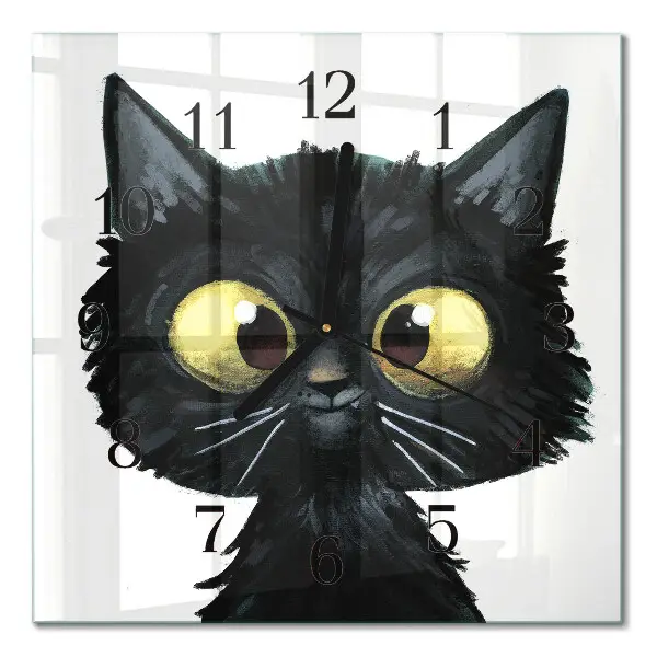 Vierkante glas klok Zwarte kat
