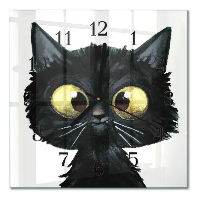 Vierkante glas klok Zwarte kat