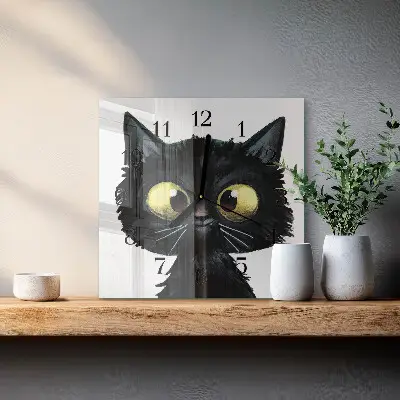 Vierkante glas klok Zwarte kat
