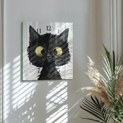 Vierkante glas klok Zwarte kat