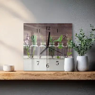 Vierkante glazen wandklok Kruiden