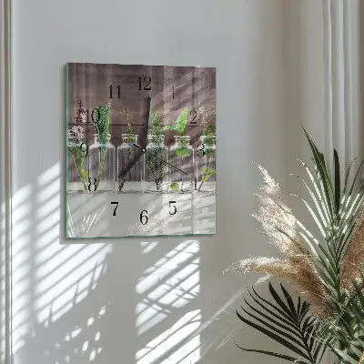 Vierkante glazen wandklok Kruiden