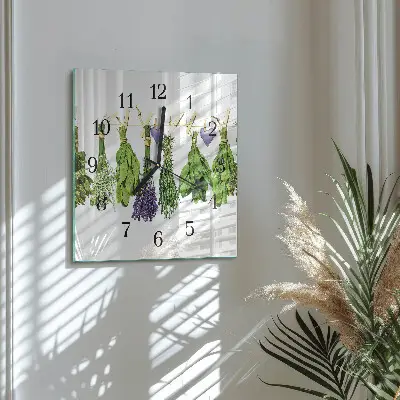 Vierkante glazen wandklok Kruiden