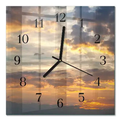 Vierkante glazen wandklok Zonsondergang