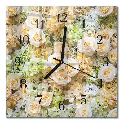 Moderne wandklok glas vierkant Elegante bloemen