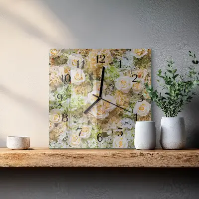 Moderne wandklok glas vierkant Elegante bloemen