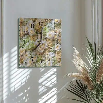 Moderne wandklok glas vierkant Elegante bloemen