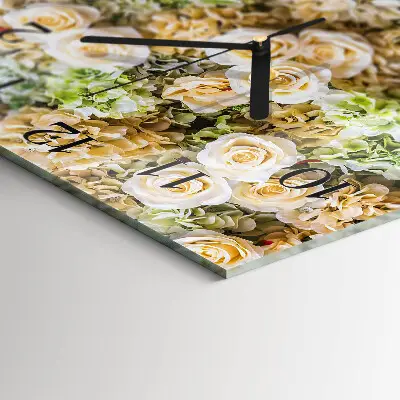 Moderne wandklok glas vierkant Elegante bloemen