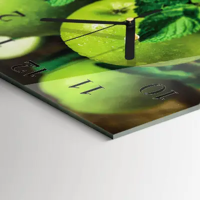 Vierkante glazen klok Groene appels