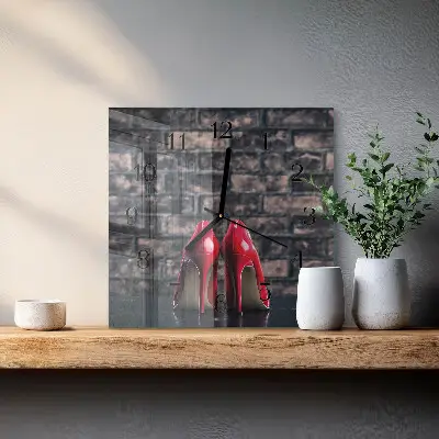 Moderne wandklok glas vierkant Rode hoge hakken