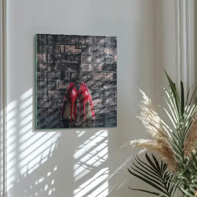 Moderne wandklok glas vierkant Rode hoge hakken