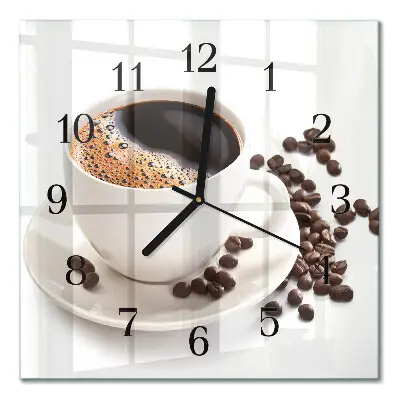 Vierkante glas klok Een kopje koffie