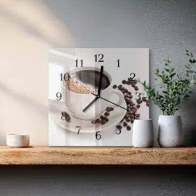 Vierkante glas klok Een kopje koffie