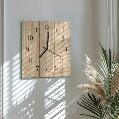 Vierkante glazen wandklok Hout