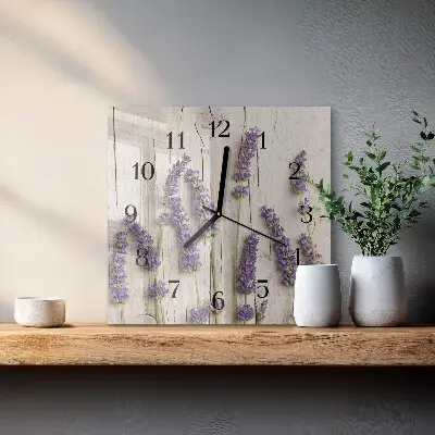 Vierkante glazen wandklok Lavendel