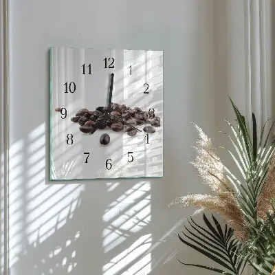 Moderne wandklok glas vierkant Koffiebonen